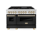 ZLINE Autograph Edition 48 in. Dual Fuel Range with Black Matte Door and Gold Accents, 6.0 cu. ft. (RAZ-BLM-48-G)