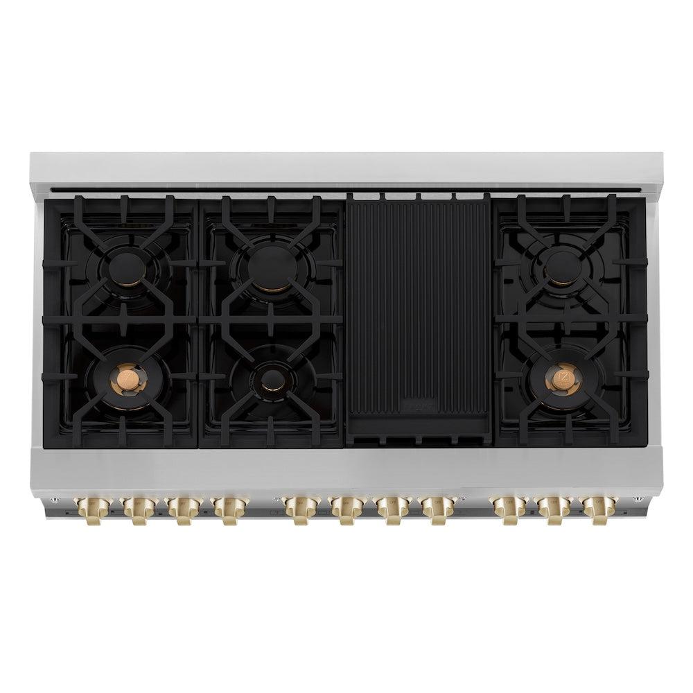 ZLINE Autograph Edition 48 in. Dual Fuel Range with Black Matte Door and Gold Accents, 6.0 cu. ft. (RAZ-BLM-48-G)