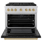ZLINE Autograph Edition 36 in. Paramount Dual Fuel Range 5.2 cu. ft. with 6 Gas Burners, Electric Convection Oven, Stainless Steel with Black Matte Door and Champagne Bronze Accents (SDRZ-BLM-36-CB)