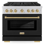 ZLINE Autograph Edition 36 in. Paramount Dual Fuel Range 5.2 cu. ft. with 6 Gas Burners, Electric Convection Oven, Stainless Steel with Black Matte Door and Champagne Bronze Accents (SDRZ-BLM-36-CB)