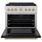 ZLINE Autograph Edition 36 in. Paramount Dual Fuel Range 5.2 cu. ft. with 6 Gas Burners, Electric Convection Oven, Stainless Steel with Black Matte Door & Polished Gold Accents (SDRZ-BLM-36-G)