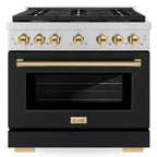 ZLINE Autograph Edition 36 in. Paramount Dual Fuel Range 5.2 cu. ft. with 6 Gas Burners, Electric Convection Oven, Stainless Steel with Black Matte Door & Polished Gold Accents (SDRZ-BLM-36-G)