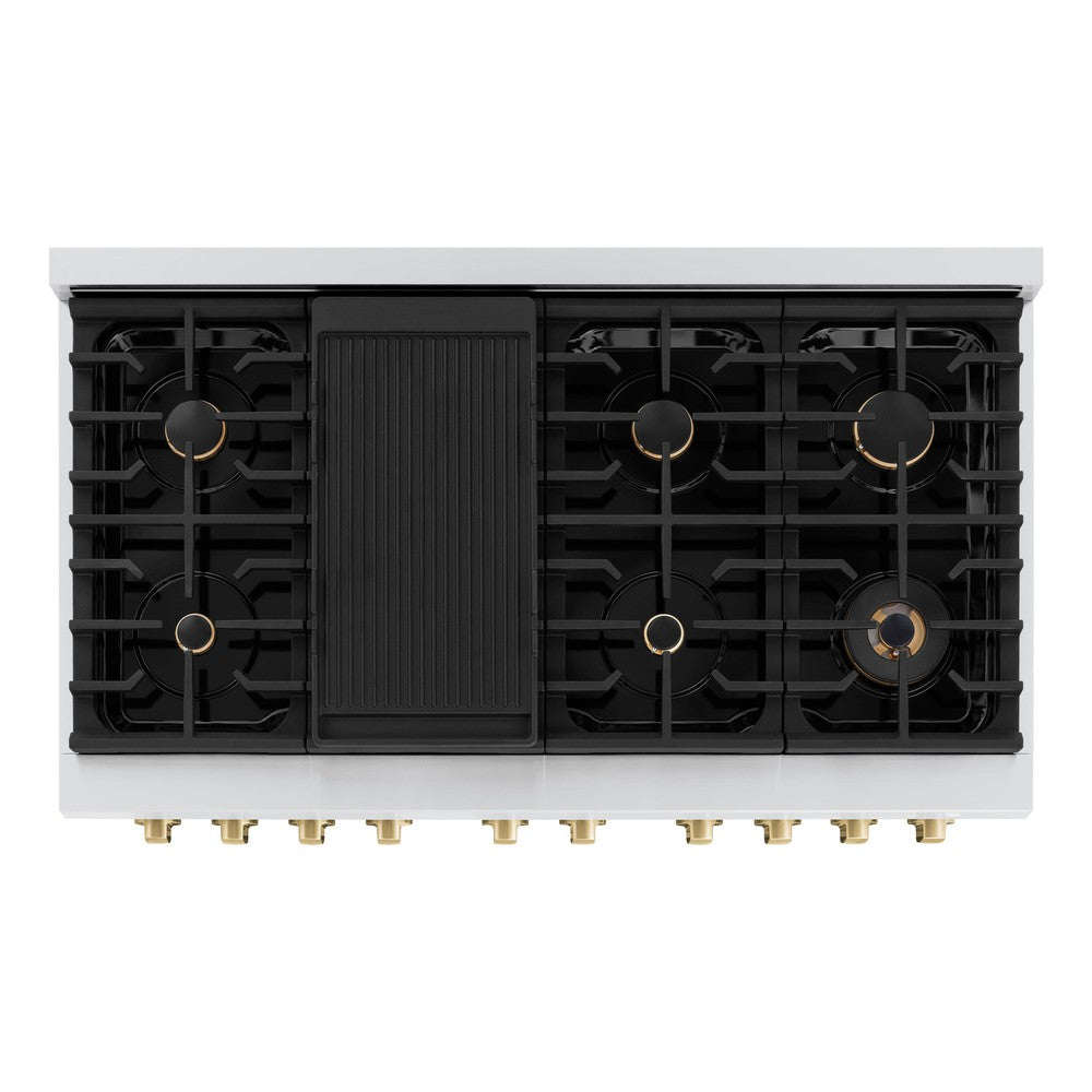 ZLINE Autograph Edition 48 in. Paramount Double Oven Dual Fuel Range with 8 Gas Burners, 6.7 cu. ft., Black Matte Doors & Champagne Bronze Accents (SDRZ-BLM-48-CB)