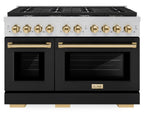 ZLINE Autograph Edition 48 in. Paramount Double Oven Dual Fuel Range 6.7 cu. ft. with 8 Gas Burners, Black Matte Doors and Polished Gold Accents (SDRZ-BLM-48-G)
