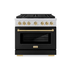 ZLINE Autograph Edition 36 in. 5.2 cu. ft. Paramount Gas Range with Convection Oven, Stainless Steel with Black Matte Door and Champagne Bronze Accents (SGRZ-BLM-36-CB)