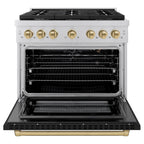 ZLINE Autograph Edition 36 in. 5.2 cu. ft. Paramount Gas Range with Convection Oven, Stainless Steel with Black Matte Door and Champagne Bronze Accents (SGRZ-BLM-36-CB)