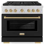 ZLINE Autograph Edition 36 in. 5.2 cu. ft. Paramount Gas Range with Convection Oven, Stainless Steel with Black Matte Door and Champagne Bronze Accents (SGRZ-BLM-36-CB)