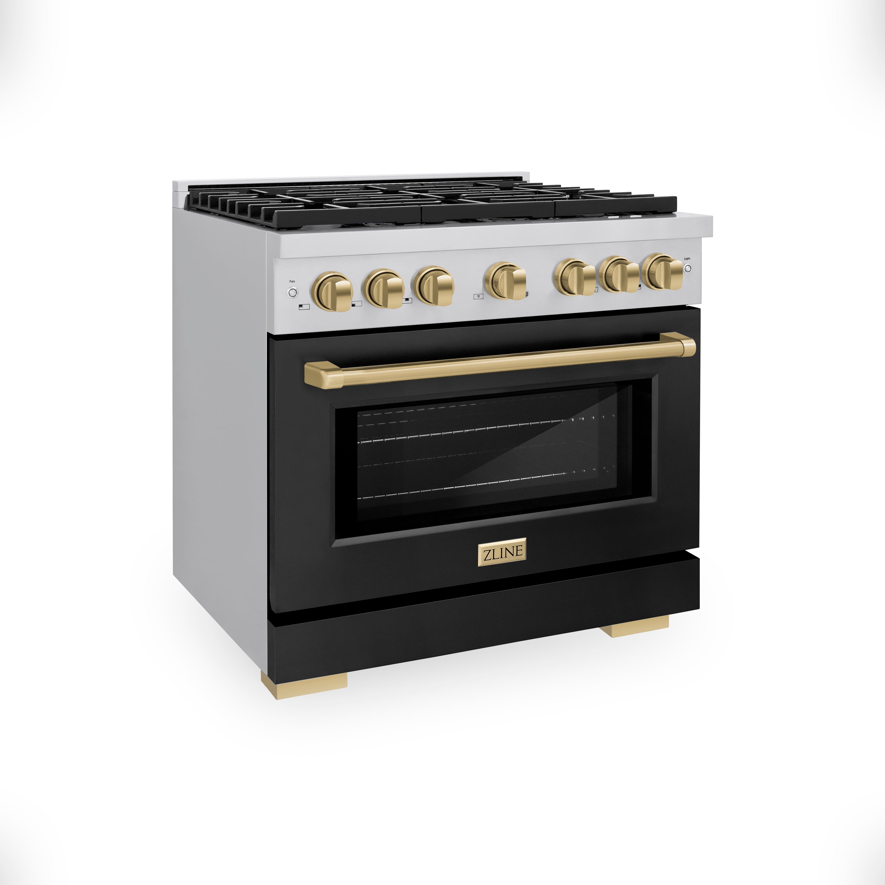 ZLINE Autograph Edition 36 in. 5.2 cu. ft. Paramount Gas Range with Convection Oven, Stainless Steel with Black Matte Door and Champagne Bronze Accents (SGRZ-BLM-36-CB)