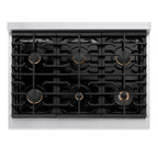 ZLINE Autograph Edition 36 in. 5.2 cu. ft. Paramount Gas Range with Convection Oven, Stainless Steel with Black Matte Door and Champagne Bronze Accents (SGRZ-BLM-36-CB)