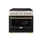 ZLINE Autograph Edition 36 in. Paramount Gas Range 5.2 cu. ft. with Convection Gas Oven, 6 Burners, Stainless Steel with Black Matte Door and Gold Accents (SGRZ-BLM-36-G)