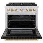 ZLINE Autograph Edition 36 in. Paramount Gas Range 5.2 cu. ft. with Convection Gas Oven, 6 Burners, Stainless Steel with Black Matte Door and Gold Accents (SGRZ-BLM-36-G)