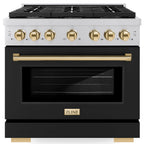 ZLINE Autograph Edition 36 in. Paramount Gas Range 5.2 cu. ft. with Convection Gas Oven, 6 Burners, Stainless Steel with Black Matte Door and Gold Accents (SGRZ-BLM-36-G)