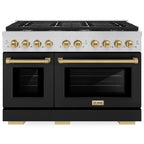 ZLINE Autograph 48 in. 6.7 cu. ft. Paramount Double Oven Gas Range with 8 Burners in Stainless Steel with Black Matte Doors and Champagne Bronze Accents (SGRZ-BLM-48-CB)