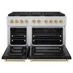 ZLINE Autograph 48 in. 6.7 cu. ft. Paramount Double Oven Gas Range with 8 Burners in Stainless Steel with Black Matte Doors and Champagne Bronze Accents (SGRZ-BLM-48-CB)