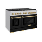 ZLINE Autograph 48 in. 6.7 cu. ft. Paramount Double Oven Gas Range with 8 Burners in Stainless Steel with Black Matte Doors and Champagne Bronze Accents (SGRZ-BLM-48-CB)