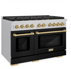 ZLINE Autograph 48 in. 6.7 cu. ft. Paramount Double Oven Gas Range with 8 Burners in Stainless Steel with Black Matte Doors and Champagne Bronze Accents (SGRZ-BLM-48-CB)