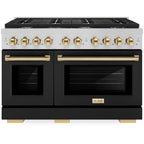 ZLINE Autograph 48 in. 6.7 cu. ft. Paramount Double Oven Gas Range with 8 Burners in Stainless Steel with Black Matte Doors and Polished Gold Accents (SGRZ-BLM-48-G)