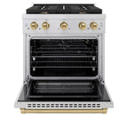 ZLINE Autograph Edition 30 in. Paramount Dual Fuel Range, 4 Burners, 4.2 cu. ft. Electric Convection Oven, Stainless Steel with Champagne Bronze Accents (SDRZ-30-CB)