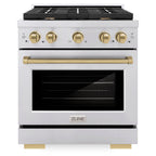 ZLINE Autograph Edition 30 in. Paramount Dual Fuel Range, 4 Burners, 4.2 cu. ft. Electric Convection Oven, Stainless Steel with Champagne Bronze Accents (SDRZ-30-CB)