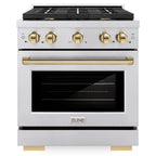 ZLINE Autograph Edition 30 in. Paramount Dual Fuel Range 4.2 cu. ft. with 4 Gas Burners and Electric Convection Oven in Stainless Steel with Polished Gold Accents (SDRZ-30-G)