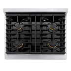 ZLINE Autograph Edition 30 in. Paramount Dual Fuel Range 4.2 cu. ft. with 4 Gas Burners and Electric Convection Oven in Stainless Steel with Polished Gold Accents (SDRZ-30-G)