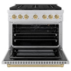 ZLINE Autograph Edition 36 in. 5.2 cu. ft. Paramount Dual Fuel Range with 6-Burner Gas Cooktop and Electric Convection Oven in Stainless Steel with Champagne Bronze Accents (SDRZ-36-CB)