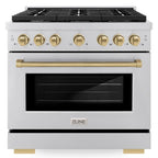ZLINE Autograph Edition 36 in. 5.2 cu. ft. Paramount Dual Fuel Range with 6-Burner Gas Cooktop and Electric Convection Oven in Stainless Steel with Champagne Bronze Accents (SDRZ-36-CB)