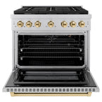 ZLINE Autograph Edition 36 in. Dual Fuel Range with 6 Gas Burners and Electric Convection Oven, 5.2 cu. ft., Stainless Steel with Polished Gold Accents (SDRZ-36-G)