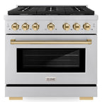 ZLINE Autograph Edition 36 in. Dual Fuel Range with 6 Gas Burners and Electric Convection Oven, 5.2 cu. ft., Stainless Steel with Polished Gold Accents (SDRZ-36-G)
