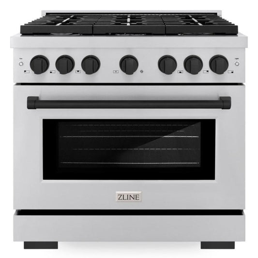 ZLINE Autograph Edition 36 in. Paramount Dual Fuel Range 5.2 cu. ft. with 6 Gas Burners and Electric Convection Oven in Stainless Steel with Matte Black Accents (SDRZ-36-MB)