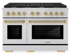 ZLINE Autograph Edition 48 in. 6.7 cu. ft. Paramount Double Oven Dual Fuel Range with 8 Gas Burners, Stainless Steel with Champagne Bronze Accents (SDRZ-48-CB)