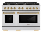ZLINE Autograph Edition 48 in. 6.7 cu. ft. Paramount Double Oven Dual Fuel Range with 8 Burner Gas Cooktop in Stainless Steel with Polished Gold Accents (SDRZ-48-G)