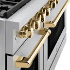 ZLINE Autograph Edition 48 in. 6.7 cu. ft. Paramount Double Oven Dual Fuel Range with 8 Burner Gas Cooktop in Stainless Steel with Polished Gold Accents (SDRZ-48-G)