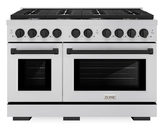 ZLINE Autograph Edition 48 in. Paramount Dual Fuel Range with Double Electric Convection Ovens, 8 Burner Gas Cooktop, Stainless Steel with Matte Black Accents (SDRZ-48-MB)