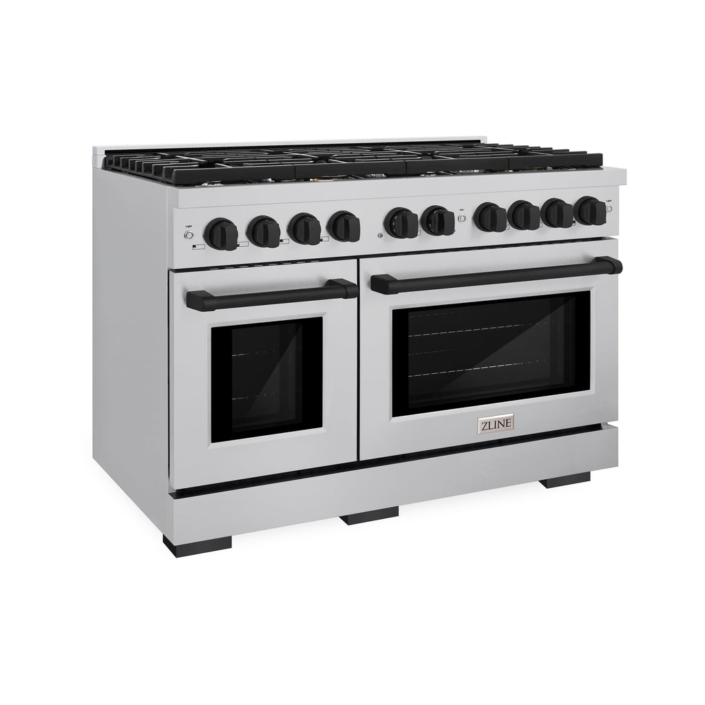 ZLINE Autograph Edition 48 in. Paramount Dual Fuel Range with Double Electric Convection Ovens, 8 Burner Gas Cooktop, Stainless Steel with Matte Black Accents (SDRZ-48-MB)
