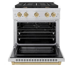 ZLINE Autograph Edition 30 in. 4.2 cu. ft. Paramount Gas Range with 4 Burners and Convection Gas Oven in Stainless Steel with Champagne Bronze Accents (SGRZ-30-CB)