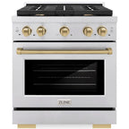 ZLINE Autograph Edition 30 in. 4.2 cu. ft. Paramount Gas Range with 4 Burners and Convection Gas Oven in Stainless Steel with Champagne Bronze Accents (SGRZ-30-CB)