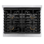 ZLINE Autograph Package - 30 In. Gas Range, Range Hood in Stainless Steel with Gold Accents, 2AKP-RGRH30-G