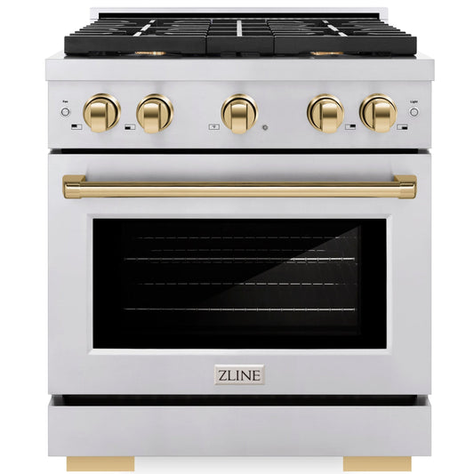 ZLINE Autograph Edition 30 in. 4.2 cu. ft. Paramount Gas Range with 4-Burner Cooktop and Convection Gas Oven in Stainless Steel with Gold Accents (SGRZ-30-G)