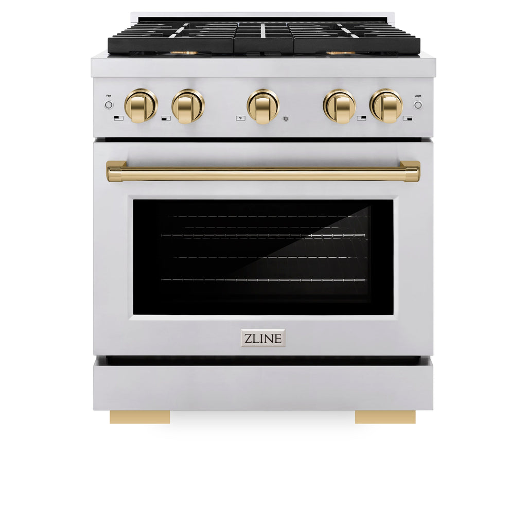 ZLINE Autograph Edition 30 in. 4.2 cu. ft. Paramount Gas Range with 4-Burner Cooktop and Convection Gas Oven in Stainless Steel with Gold Accents (SGRZ-30-G)