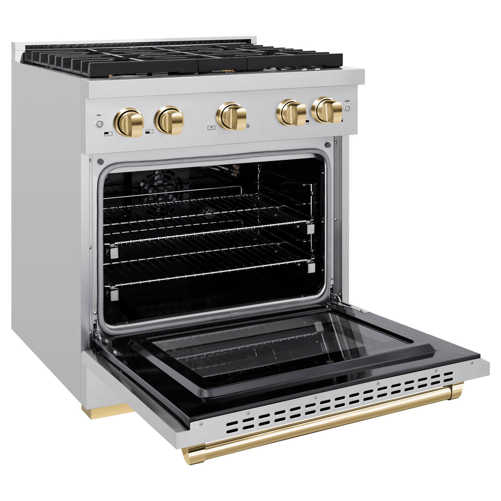 ZLINE Autograph Edition 30 in. 4.2 cu. ft. Paramount Gas Range with 4-Burner Cooktop and Convection Gas Oven in Stainless Steel with Gold Accents (SGRZ-30-G)
