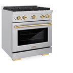 ZLINE Autograph Edition 30 in. 4.2 cu. ft. Paramount Gas Range with 4-Burner Cooktop and Convection Gas Oven in Stainless Steel with Gold Accents (SGRZ-30-G)