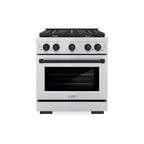 ZLINE Autograph Package - 30 Inch Gas Range, Range Hood, Dishwasher, Refrigerator in Stainless Steel with Matte Black Accents, 4KAPR-RGRHDWM30-MB