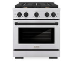 ZLINE Autograph Edition 30 in. 4.2 cu. ft. Paramount Gas Range with 4 Burner Cooktop and Convection Gas Oven in Stainless Steel with Matte Black Accents (SGRZ-30-MB)