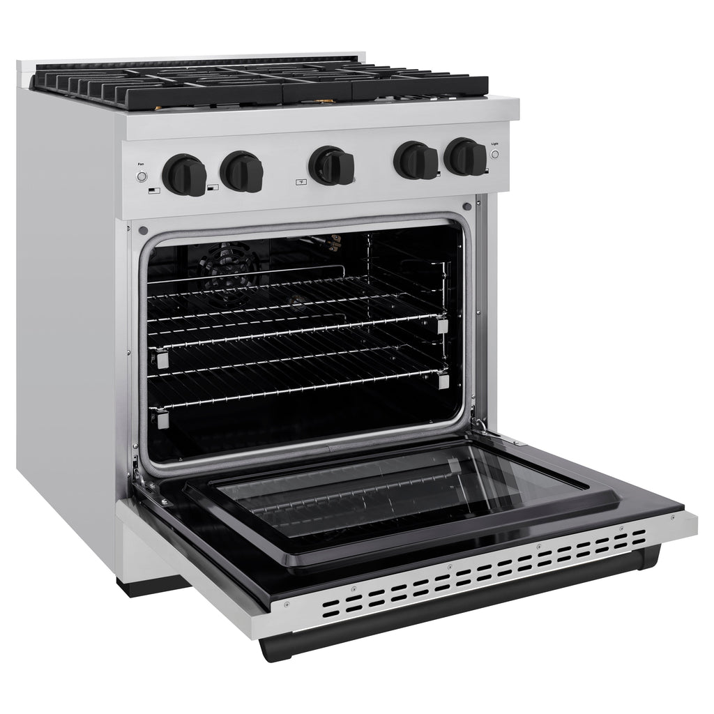 ZLINE Autograph Edition 30 in. 4.2 cu. ft. Paramount Gas Range with 4 Burner Cooktop and Convection Gas Oven in Stainless Steel with Matte Black Accents (SGRZ-30-MB)