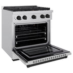 ZLINE Autograph Edition 30 in. 4.2 cu. ft. Paramount Gas Range with 4 Burner Cooktop and Convection Gas Oven in Stainless Steel with Matte Black Accents (SGRZ-30-MB)