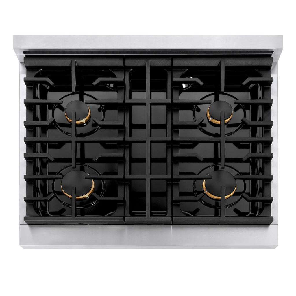 ZLINE Autograph Edition 30 in. 4.2 cu. ft. Paramount Gas Range with 4 Burner Cooktop and Convection Gas Oven in Stainless Steel with Matte Black Accents (SGRZ-30-MB)