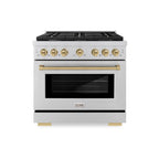 ZLINE Autograph Edition 36 in. 5.2 cu. ft. Paramount Gas Range with Convection Gas Oven, Stainless Steel with Bronze Accents (SGRZ-36-CB)