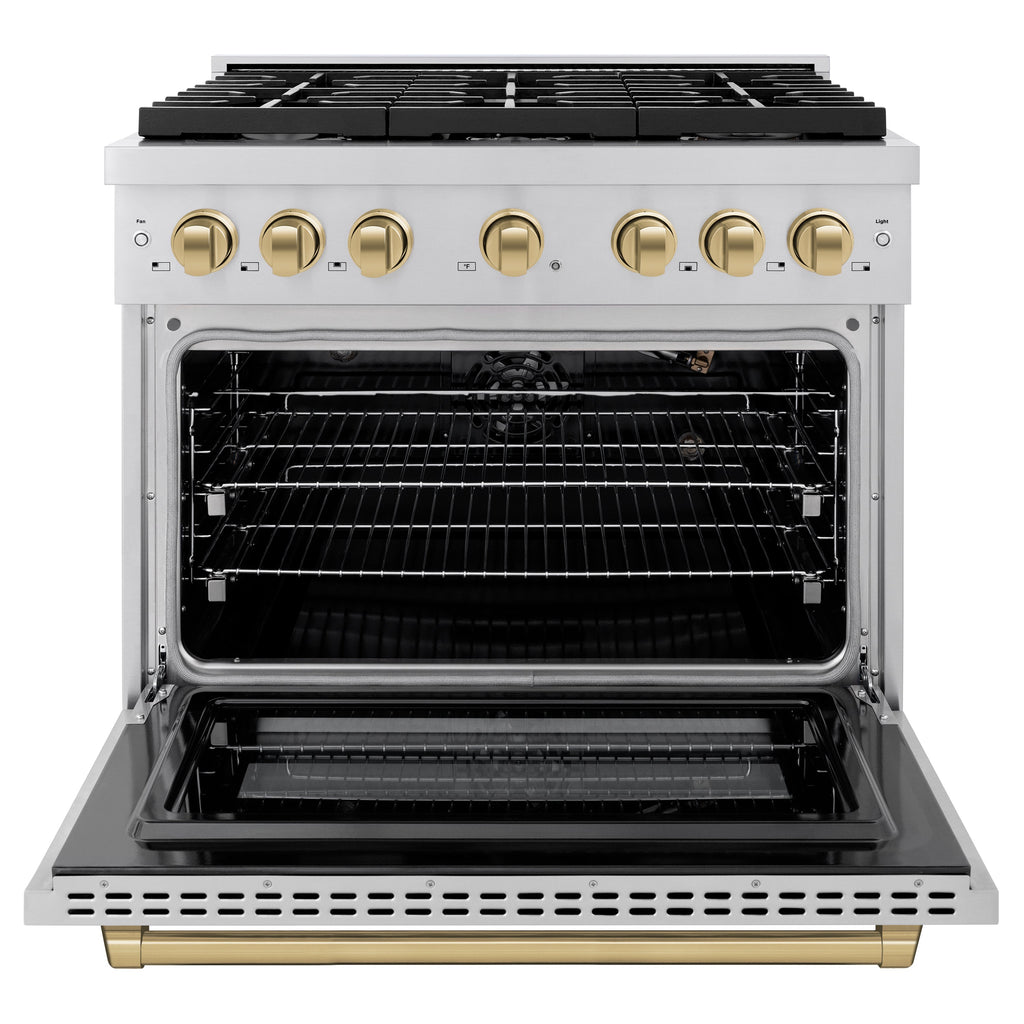 ZLINE Autograph Edition 36 in. 5.2 cu. ft. Paramount Gas Range with Convection Gas Oven, Stainless Steel with Bronze Accents (SGRZ-36-CB)