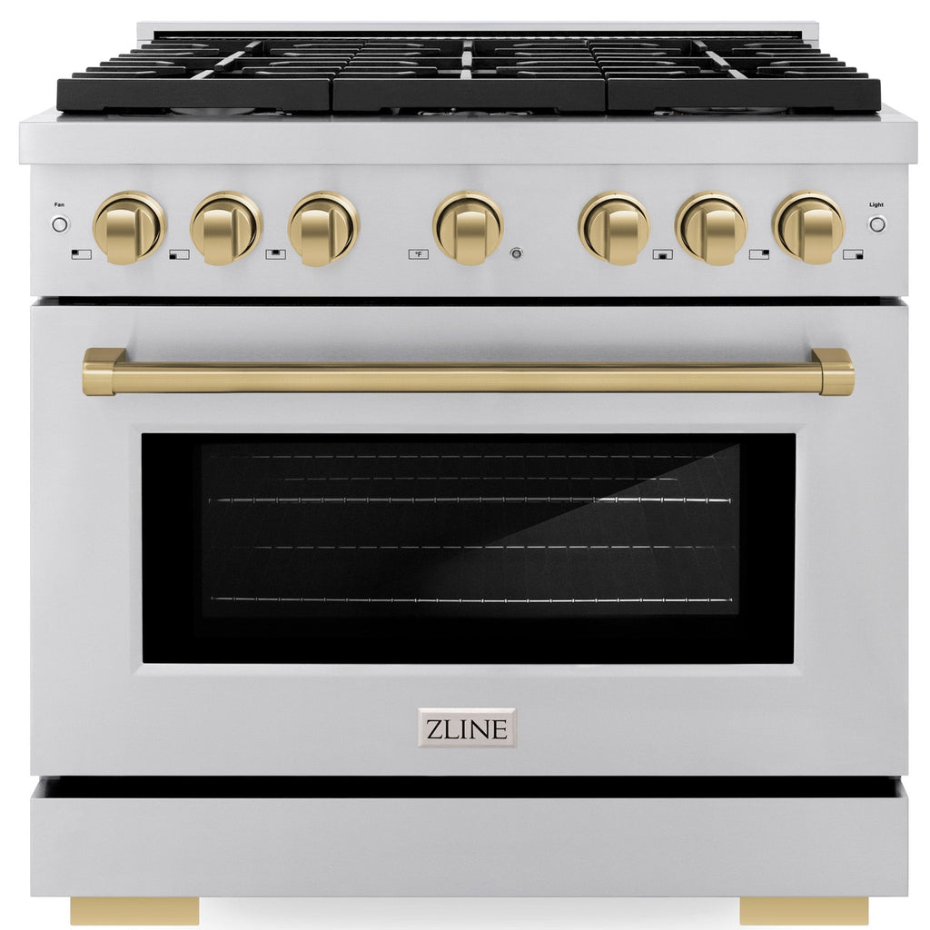 ZLINE Autograph Edition 36 in. 5.2 cu. ft. Paramount Gas Range with Convection Gas Oven, Stainless Steel with Bronze Accents (SGRZ-36-CB)